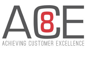 ACE Eight graphic logo, showing operational optimization. execution tactics to resolve projects, ROI objectives, and customer excellence. Measures
